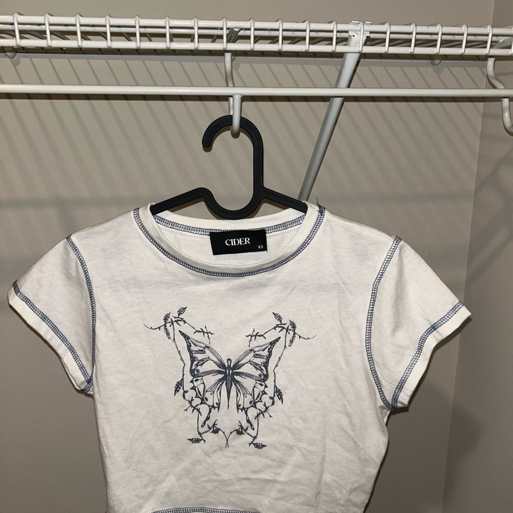 Cider Cream Butterfly Print Top